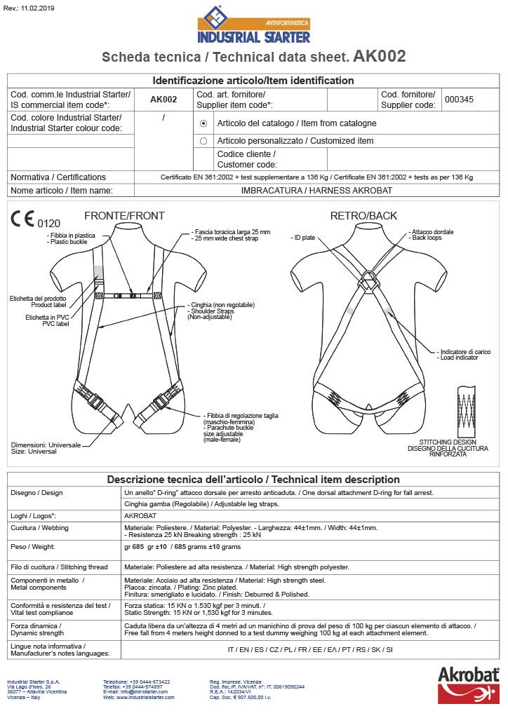 AKROBAT AK002 IMBRAGO ANTICADUTA