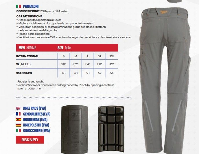 REEBOK PANTALONE ELASTICIZZATO DA LAVORO